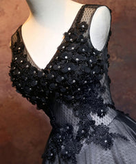 Black V Neck Lace Short Corset Prom Dress, Black Evening Dress outfit, Bridesmaids Dresses Satin
