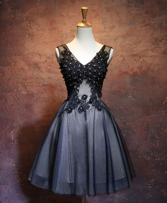 Black V Neck Lace Short Corset Prom Dress, Black Evening Dress outfit, Bridesmaid Dress Shopping
