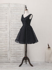 Black V Neck Lace V Neck Short Corset Prom Dress, Black Corset Homecoming Dress outfit, Prom Dresses Dark Blue