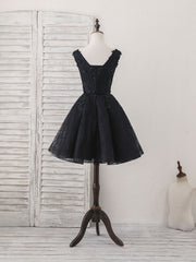 Black V Neck Lace V Neck Short Corset Prom Dress, Black Corset Homecoming Dress outfit, Prom Dress Navy