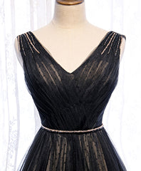 Black V Neck Tulle Lace Long Corset Prom Dress Black Evening Dress outfit, Prom Dress 2035