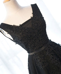 Black V Neck Tulle Lace Corset Prom Dress, Lace Evening Dress outfit, Bridesmaid Dress 2048