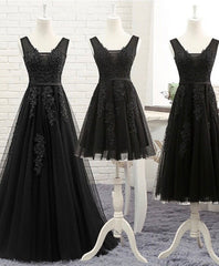 Black V Neck Tulle Lace Corset Prom Dress, Lace Evening Dress outfit, Bridesmaid Dress 2047