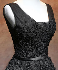 Black V Neck Tulle Lace Short Corset Prom Dress, Black Corset Homecoming Dresses outfit, Formal Dresses