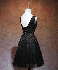 Black V Neck Tulle Lace Short Corset Prom Dress, Black Corset Homecoming Dresses outfit, Formal Dress Suits For Ladies