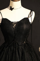 Black V-Neck Tulle Short Corset Prom Dress, Black A-Line Corset Homecoming Party Dress Outfits, Ballgown