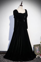 Black Velvet Long Sleeve Corset Prom Dress, A-Line Evening Party Dress Outfits, Bridesmaids Dresses Wedding