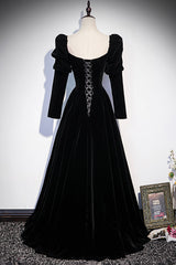 Black Velvet Long Sleeve Corset Prom Dress, A-Line Evening Party Dress Outfits, Bridesmaid Dresses Weddings