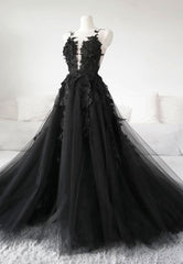 Black Tulle Lace Long Corset Prom Dress, Black Corset Formal Graduation Dress outfits, Bridesmaid Dresses Beach Weddings