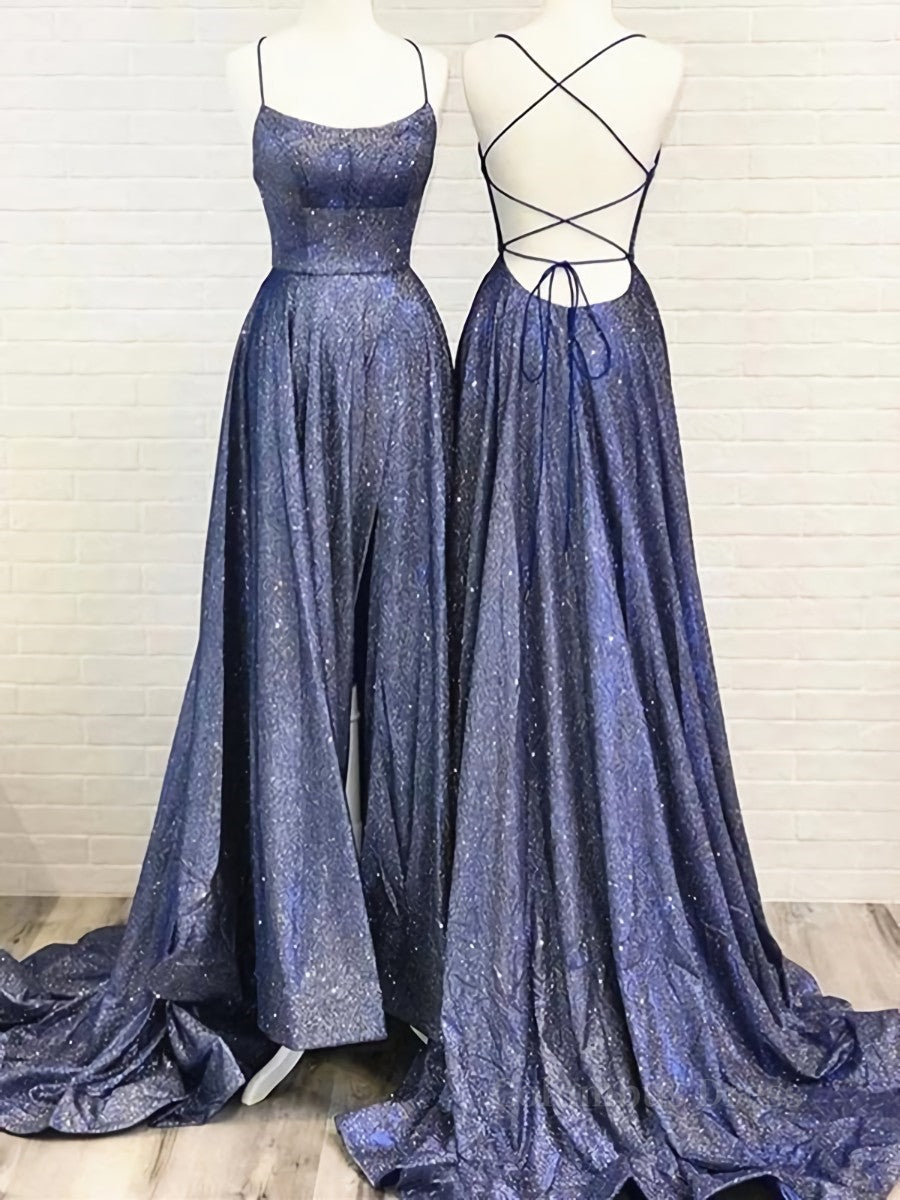 Bling Bling Backless Long Corset Prom Dresses, Open Back Blue Long Corset Formal Evening Dresses outfit, Bridesmaid Dress Strapless