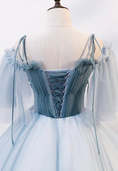 Lovely Spaghetti Strap Blue Long Corset Prom Dresses, Lace Evening Dresses outfit, Beach Dress