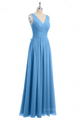 Blue A-line Lace and Chiffon Long Corset Bridesmaid Dress outfit, Long Sleeve Dress