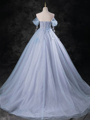 Blue A-Line Off Shoulder Tulle Long Corset Prom Dress, Blue Corset Formal Dress outfit, Elegant Gown