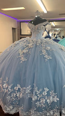 Blue A-line Corset Prom Dress Corset Ball Gown Evening Dress outfit, Go Out Outfit