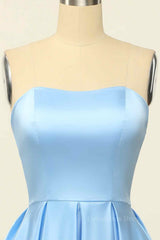 Blue A-line Strapless Satin Mini Corset Homecoming Dress outfit, Party Outfit