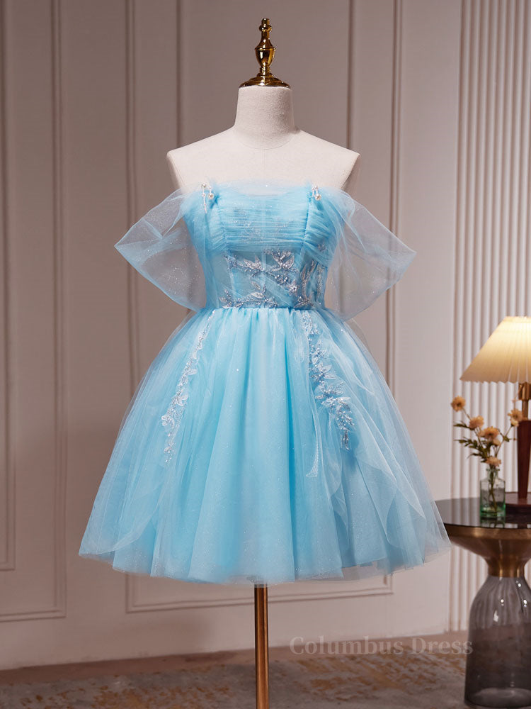 Blue A-line Tulle Short Corset Prom Dress, Blue Corset Homecoming Dress outfit, Prom