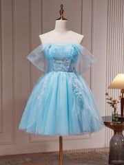 Blue A-line Tulle Short Corset Prom Dress, Blue Corset Homecoming Dress outfit, Prom