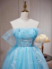 Blue A-line Tulle Short Corset Prom Dress, Blue Corset Homecoming Dress outfit, Prom Dresses White And Gold