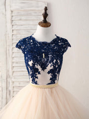 Blue/Champagne Tulle Lace Applique Long Corset Prom Dress, Evening Dress outfit, Party Dress On Line