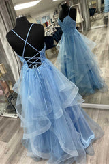 Blue Floral Appliques Lace-Up Tiered A-Line Corset Prom Dress Holiday Dresses outfit, Green Bridesmaid Dress