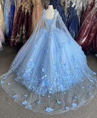 Blue flowers tulle Corset Ball gown , chic Corset Prom dress outfits, Club Outfit