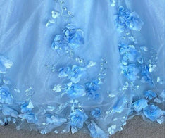 Blue flowers tulle Corset Ball gown , chic Corset Prom dress outfits, Party Dress Code Ideas