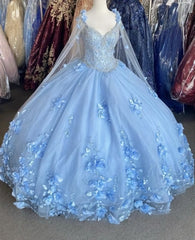 Blue flowers tulle Corset Ball gown , chic Corset Prom dress outfits, Party Dress Code Idea