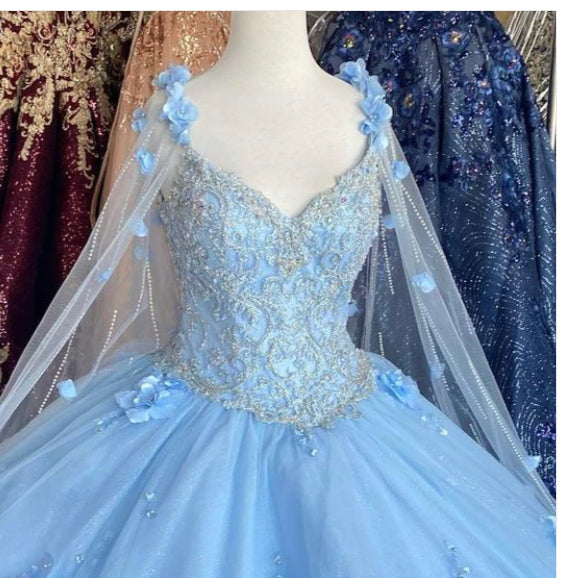 Blue flowers tulle Corset Ball gown , chic Corset Prom dress outfits, Classy Outfit