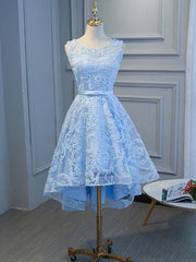 Blue High Low Lace Corset Prom Dresses, Blue High Low Lace Graduation Corset Homecoming Dresses outfit, Formal Dress Vintage