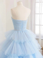 Blue High Low Tulle Corset Prom Dresses, Blue Tulle High Low Corset Formal Graduation Dresses outfit, Trendy Dress Outfit