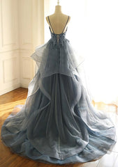 Blue Lace Top with Layers Tulle Corset Prom Dress, New Straps Evening Gown outfits, Party Dresses For Babies