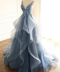 Blue Lace Top with Layers Tulle Corset Prom Dress, New Straps Evening Gown outfits, Party Dress Baby