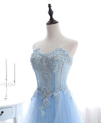 Blue Long Corset Prom Dresses, Aline Sweetheart Neck Blue Corset Formal Graduation Dresses outfit, Elegant Dress For Women