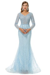 Neckline Long Sleeve Mermaid Lace Pattern Tulle Beading Corset Prom Dresses outfit, Prom Dress Inspo