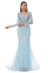 Neckline Long Sleeve Mermaid Lace Pattern Tulle Beading Corset Prom Dresses outfit, Fantasy Dress