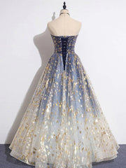 Blue Ombre Long Lace Corset Prom Dresses, Blue Long Lace Tulle Corset Formal Evening Dresses outfit, Garden Wedding