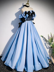 Blue satin lace long Corset Prom dress blue satin evening dress outfit, Prom Dresses For Brunettes