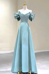 Blue Satin Long A-Line Corset Prom Dress, Unique Spaghetti Straps Evening Dress outfit, Homecoming Dresses Laces