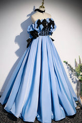 Blue Satin Long Corset Prom Dress, Off the Shoulder Corset Formal Evening Dress outfit, Formal Dresses Homecoming