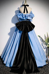 Blue Satin Long Corset Prom Dress, Off the Shoulder Corset Formal Evening Dress outfit, Formal Dress Homecoming