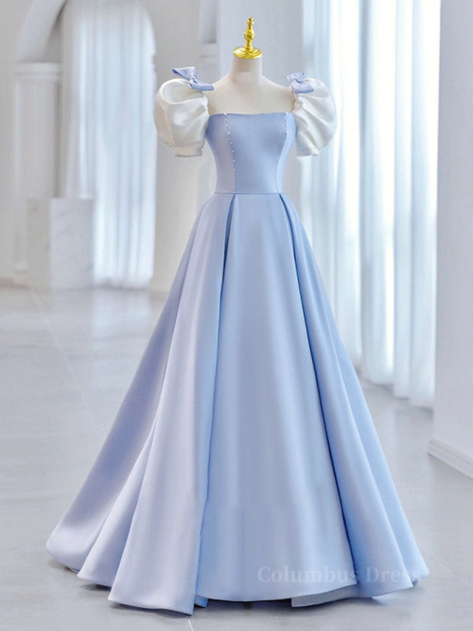 Blue Satin Long Corset Prom Dresses, Blue Corset Formal Graduation Dresses outfit, Prom Dresses For Curvy Figures