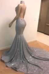 Blue Sequins Backless Long Mermaid Crystal Beaded Corset Prom Dress outfits, Party Dress Designer