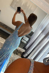 Blue Sequins Mermaid Corset Prom Dress outfits, Blue Sequins Mermaid Prom Dress