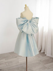 Blue Sweetheart Neck Satin Short Corset Prom Dress, Blue Corset Homecoming Dress outfit, Engagement Dress