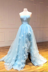 Blue sweetheart tulle long Corset Prom dress, blue tulle evening dress outfit, Homecoming Dresses For Kids
