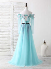 Blue Tulle Beads Long Corset Prom Dress Blue Beads Evening Dress outfit, Bridesmaid Dresses Mismatched Fall