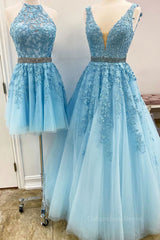 Blue tulle lace A line Corset Prom dress blue lace tulle Corset Formal dress outfit, Homecomming Dresses Red
