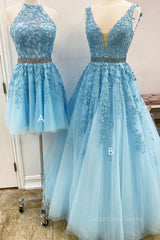 Blue tulle lace A line Corset Prom dress blue lace tulle Corset Formal dress outfit, Homecomeing Dresses Red