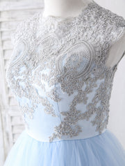 Blue Tulle Lace Applique Long Corset Prom Dress Blue Tulle Sweet 16 Dress outfit, Bridesmaid Dresses Sleeveless