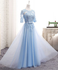 Blue Tulle Lace Long Corset Prom Dress Blue Tulle Corset Bridesmaid Dress outfit, Prom Dress2029